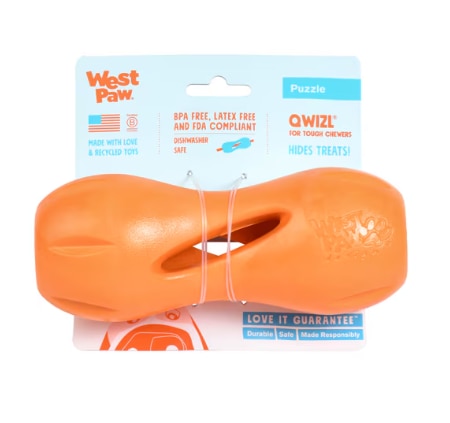 West Paw Dog Puzzle Treat Toy Qwizl Large Tangerine