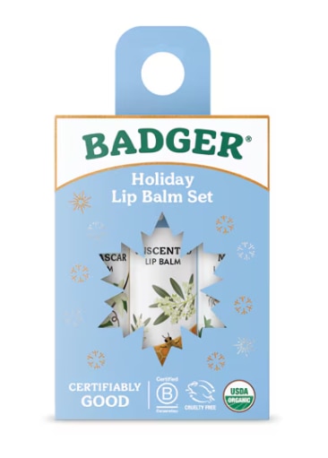 Badger Organic Lip Balm Holiday Gift Set - Blue -- 3 Pack