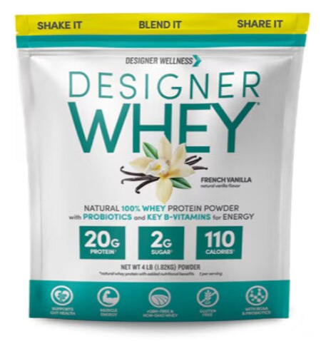 Designer Wellness 100% Whey Protein Powder Designer Whey with Probiotics French Vanilla -- 4 lbs Designer Wellness 100% Whey Protein Powder Designer Whey with Probiotics French Vanilla -- 4 lbs