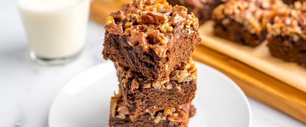 Pecan Pie Brownies On A Table Ready For Sharing and Holiday Gatherings