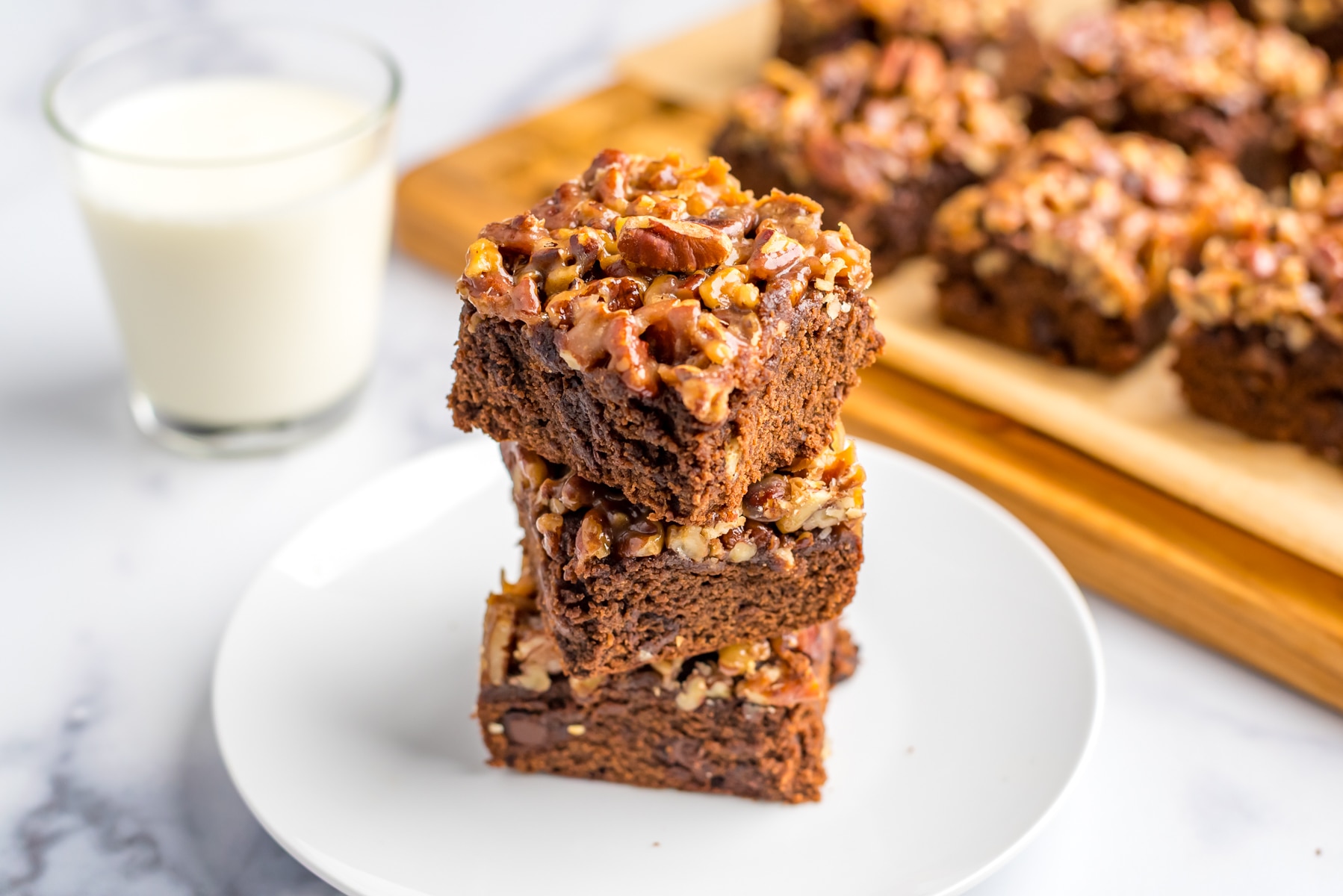 Pecan Pie Brownies On A Table Ready For Sharing and Holiday Gatherings