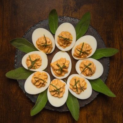 Thanksgiving Deviled Eggs On Platter