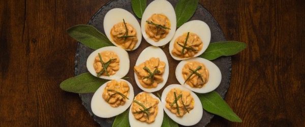 Thanksgiving Deviled Eggs On Platter