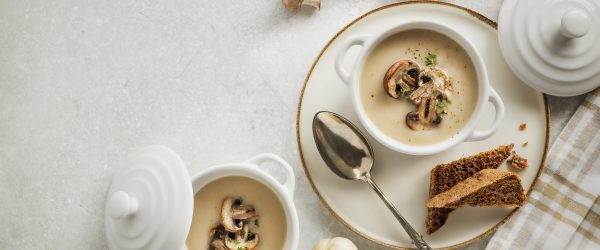 Roasted Cauliflower Soup With Mushrooms Roasted Cauliflower Soup With Mushrooms on White Background