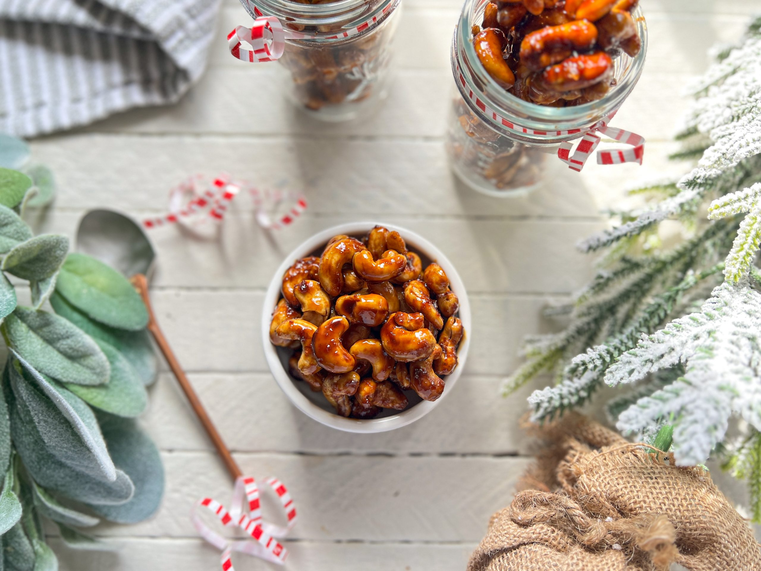 Candied Cashews With Festive Holiday Decor
