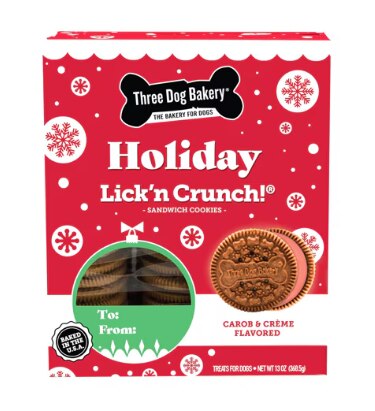 Three Dog Bakery Dog Treats Holiday Lick'n Crunch! Sandwich Cookies Carob Crème Three Dog Bakery Dog Treats Holiday Lick'n Crunch! Sandwich Cookies Carob Crème