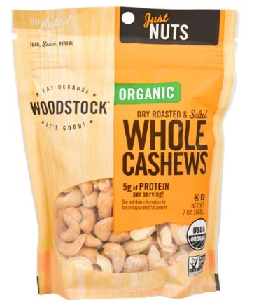 Woodstock Organic Kosher Dry Roasted and Salted Whole Cashews -- 7 oz