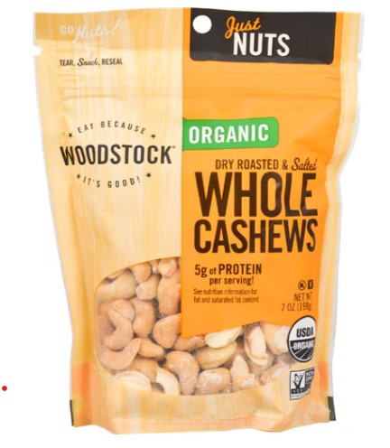 Woodstock Organic Kosher Dry Roasted and Salted Whole Cashews -- 7 oz