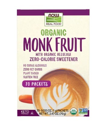 NOW Organic Monk Fruit Zero-Calorie Sweetener -- 70 Packets