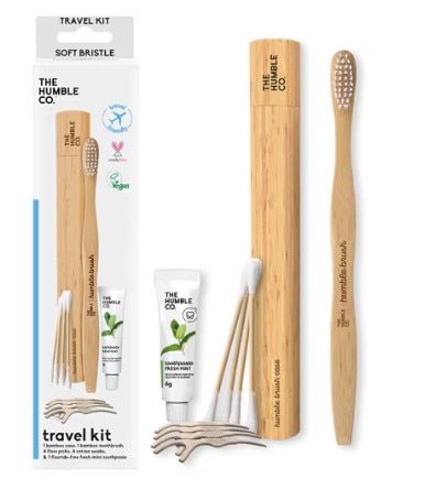 The Humble Co Bamboo Toothbrush Travel Kit with Toothpaste Floss and Cotton Swabs -- 1 Kit