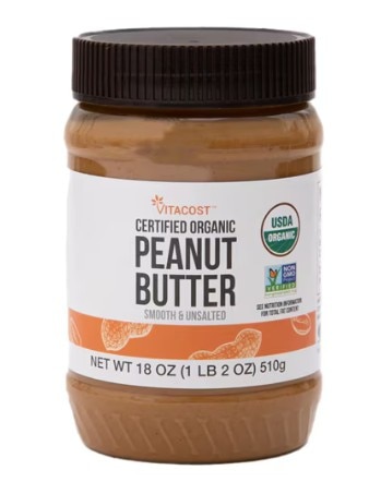 Vitacost Certified Organic Non-GMO Peanut Butter Smooth Unsalted -- 18 oz