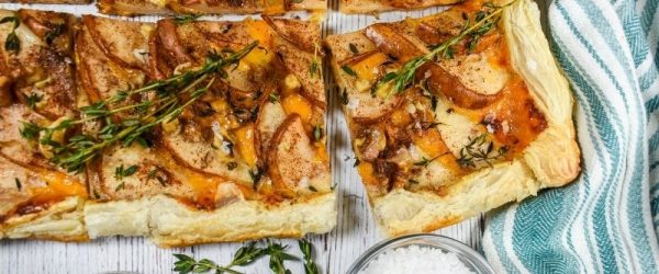 Pear and Cheddar Puff Pastry Tart With Sea Salt and Walnuts