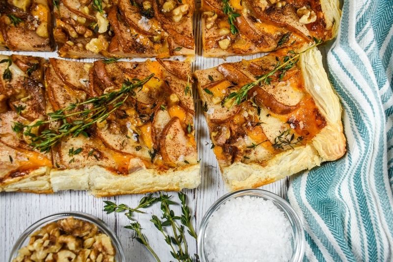 Pear and Cheddar Puff Pastry Tart With Sea Salt and Walnuts