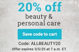 20% off Beauty & Personal care. Save now. offer expires 5/5/25 at 9am et