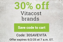 30% off Vitacost brands. Save code to cart. Code: 30SAVEVITA offer expires 6/2/25 at 7am