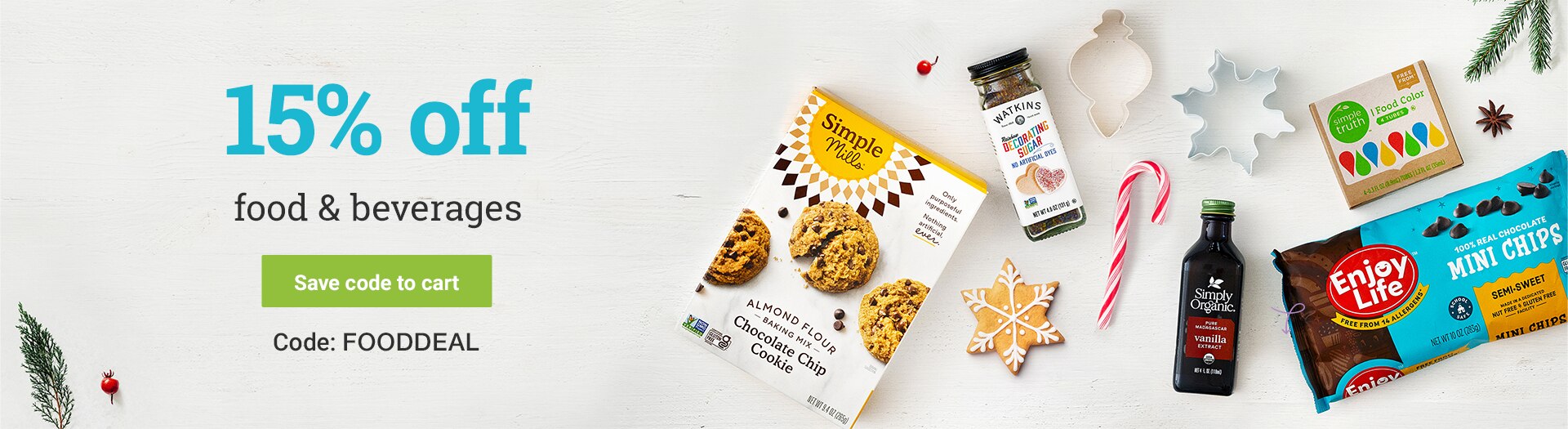 15% off food and beverages Code: FOODDEAL. Save code to cart.