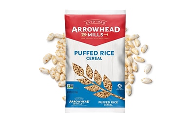 Participating item includes Arrowhead Mills puffed rice cereal