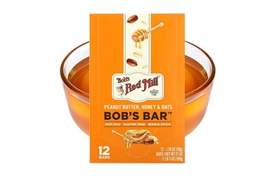 Participating item includes Bob's Red Mill peanut butter, honey and oats bar