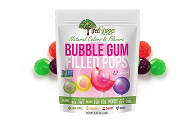 Participating item includes Tree Hugger bubble gum filled pops