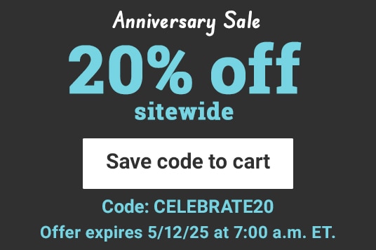 Anniversary Sale 20% off sitewide. Save code to cart. Code: CELEBRATE20 offer expires 5/12/25 at 7am