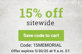 Memorial Day Sale: 15% off sitewide. Save code to cart. Code: 15MEMORIAL offer expires 5/30/25 at 9am