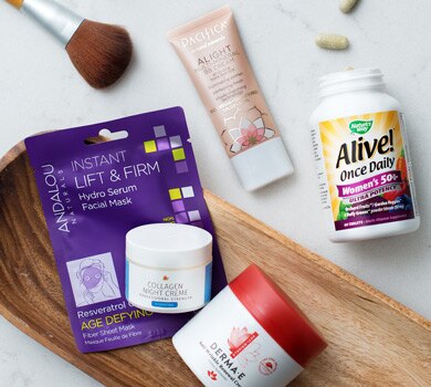 Age defying facial mask, 50+ daily vitamins and creams