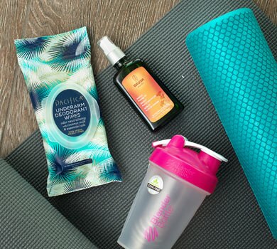 Pacifica underarm deodorant wipes, roller, Blender bottle and body spray