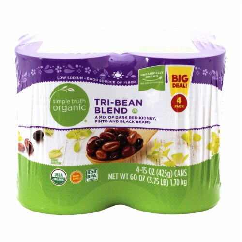 Simple Truth Organic Tri - Bean Blend 15 oz Each / Pack of 4