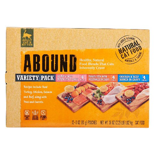 Abound Natural Cat & Kitten Wet Food 3 Flavor Variety Pack 12 Pouches