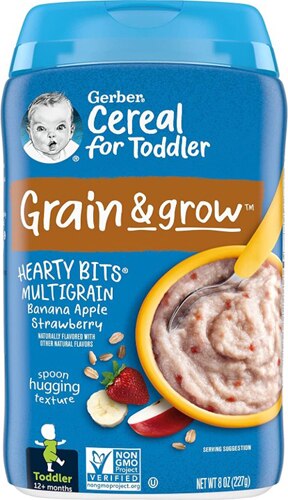 Gerber Grain & Grow Stage 3 Hearty Bits MultiGrain Non-GMO Cereal Banana Apple Strawberry 8 Oz