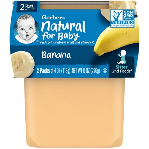 Gerber Natural Baby Food Stage 2 Banana Puree 4 Oz Each / 2 Pack