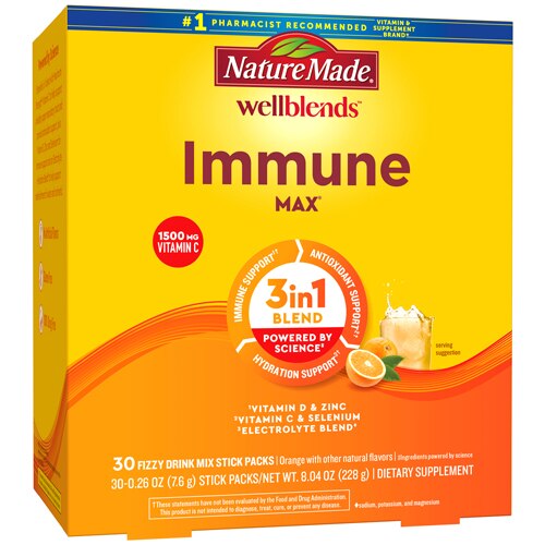 Nature Made Wellblends ImmuneMAX Fizzy Drink Mix Orange 30 Stick Packs