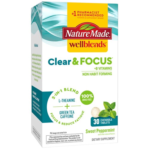 Nature Made Wellblends Clear & Focus Sweet Peppermint 30 Chewable Tablets