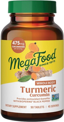 MegaFood Turmeric Curcumin Extra Strength Whole Body With Black Pepper 90 Tablets