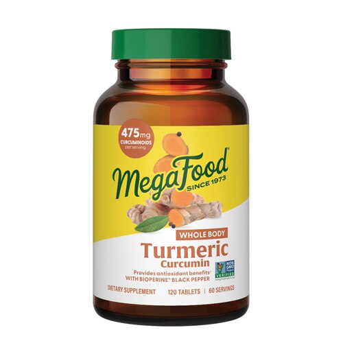 MegaFood Turmeric Curcumin Extra Strength Whole Body With Black Pepper 120 Tablets