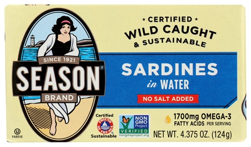 Season Sardines in Water No Salt Added 4.375 oz