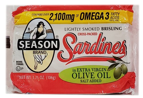 Season Lightly Smoked Brisling Cross-Packed Sardines in Extra Virgin Olive Oil 3.75 oz