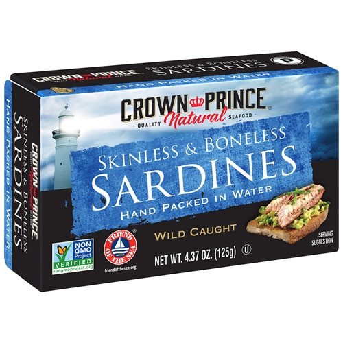 Crown Prince Non-GMO Skinless And Boneless Sardines In Water 4.37 Oz