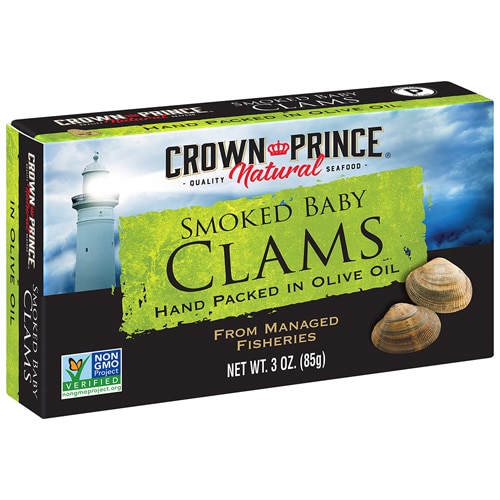 Crown Prince Natural Smoked Baby Clams in Olive Oil 3 oz