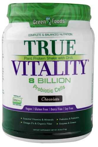 Green Foods True Vitality Plant Protein Shake with DHA Chocolate 25.2 oz