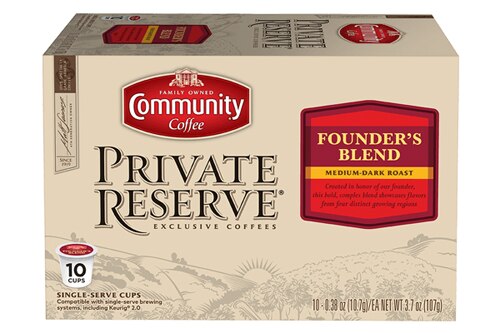 Community Coffee Private Reserve Single Serve Coffee Medium Dark Roast Founders Blend 10 Pods Each / Pack of 6