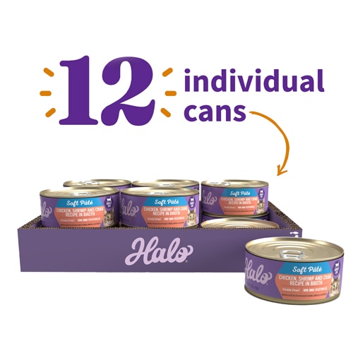 Halo Chicken Shrimp & Crab Stew Grain-Free Adult Canned Cat Food 5.5 oz Each / Pack of 12