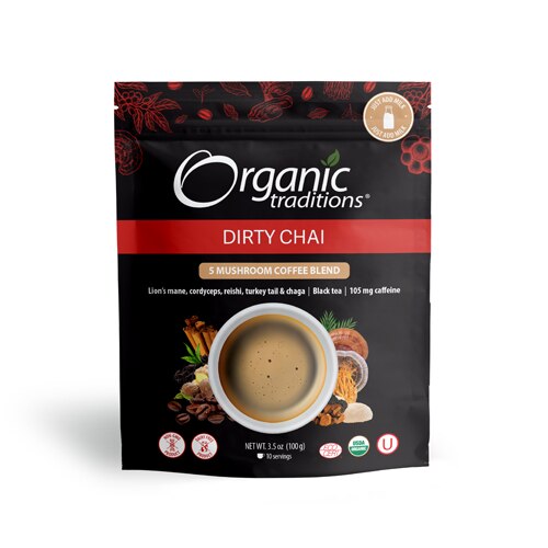 Organic Traditions 5 Mushroom Coffee Blend Dirty Chai 3.5 oz