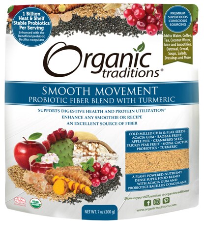 Organic Traditions Smooth Movement Probiotic Fiber Blend with Turmeric 7 oz