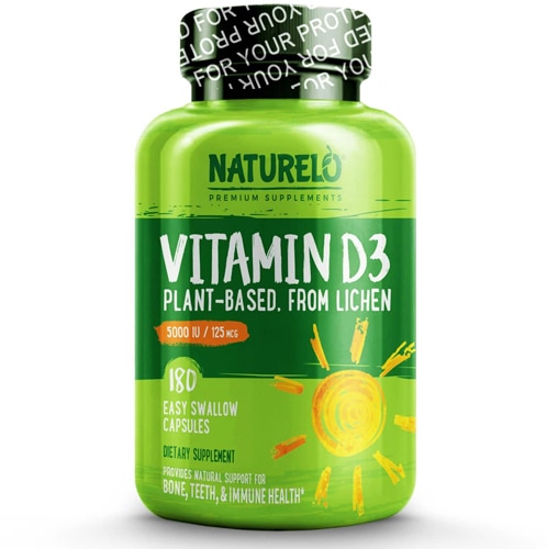 NATURELO Vitamin D3 Plant-Based from Lichen 180 Easy Swallow Capsules