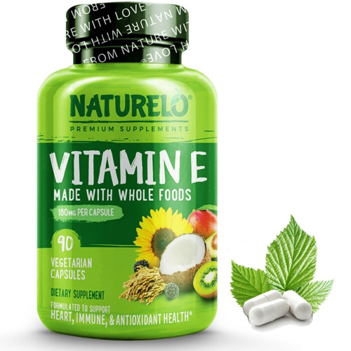 NATURELO Vitamin E from Organic Whole Foods 180 mg - 90 Capsules