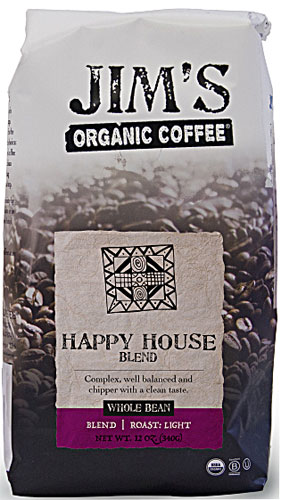 Jim's Organic Coffee Whole Bean Happy House Blend 12 oz