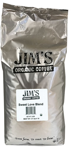 Jim's Organic Coffee Dark Roast Whole Bean Sweet Love Blend 5 lbs