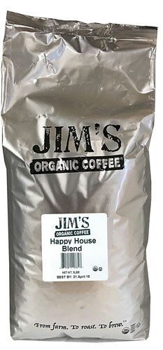 Jim's Organic Coffee Medium Light Roast Whole Bean Happy House Blend 5 lbs