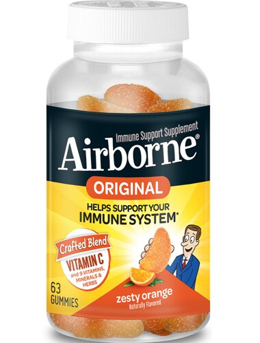 Airborne Gummies Zesty Orange Vitamin C & E Immune Support 1000 Mg - 63 Gummies